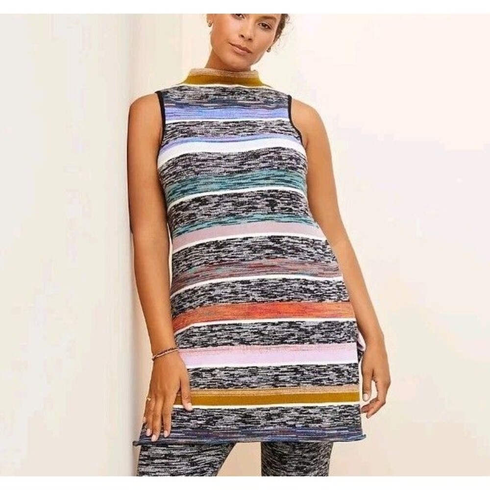 Anthro Maeve Stripe Sleeveless Sweater Tunic Sz M Lagenlook Preppy Funky Kitchie